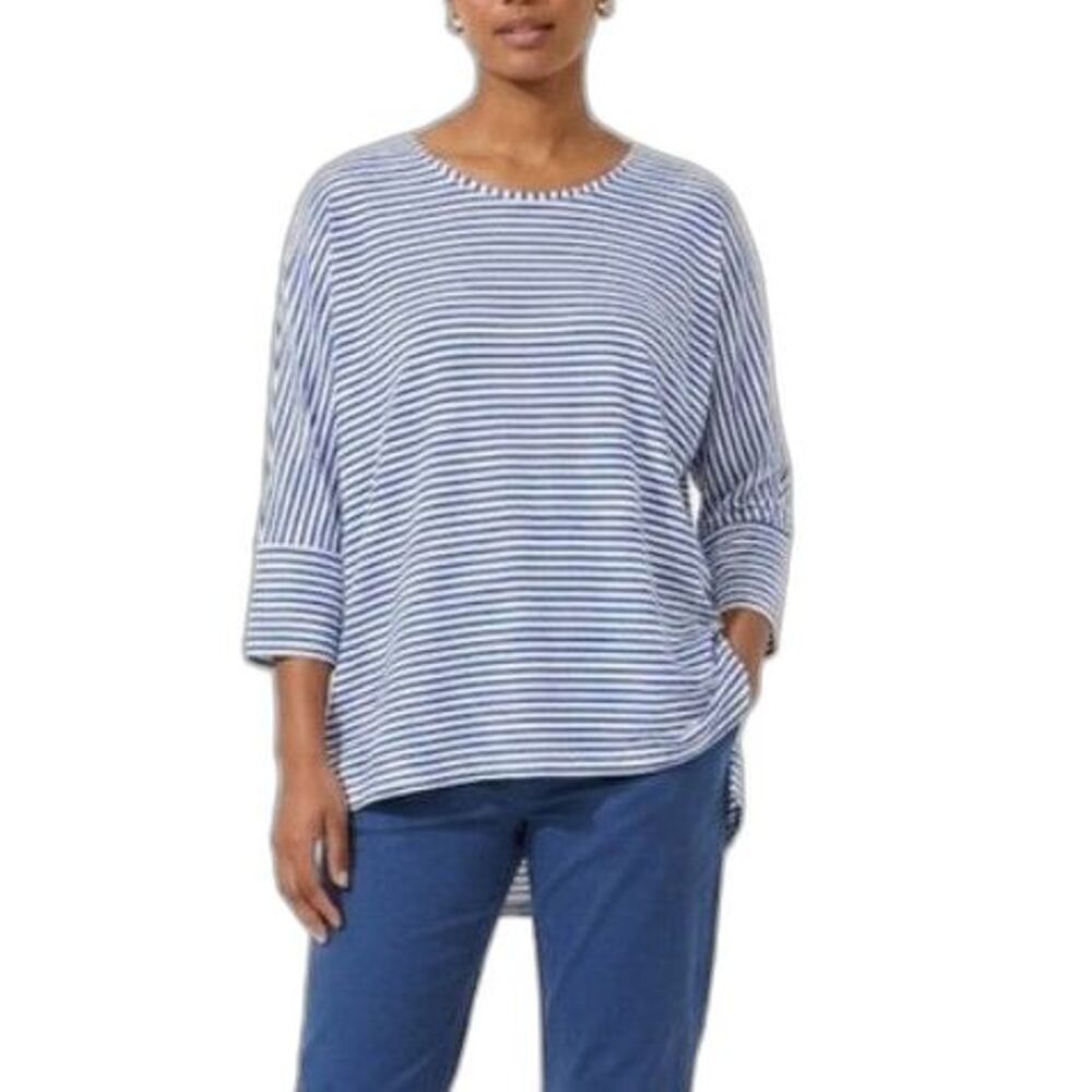 Parsley & Sage Women's NWOT Blue White Striped 3/4 Sleeve Hi-Low Hem Tunic Sz XL
